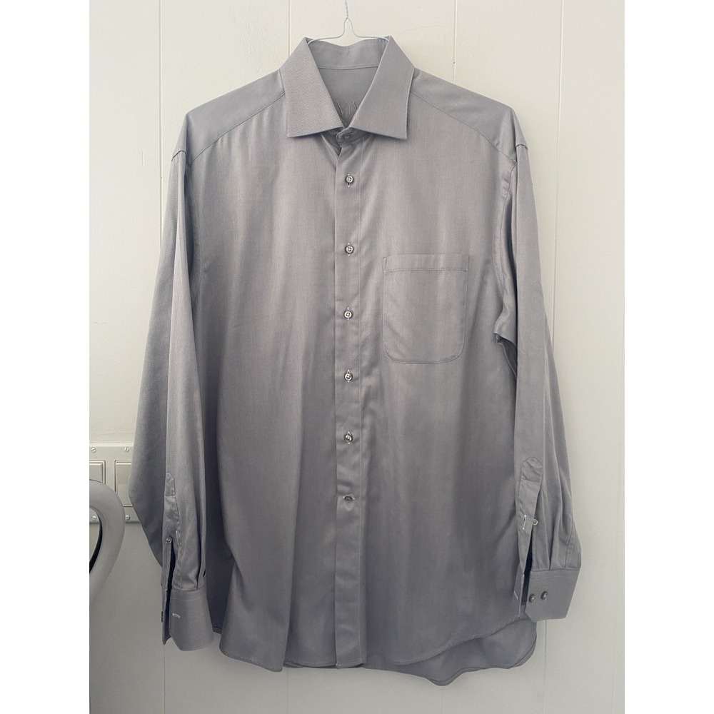 VIV Made in Italy Luxury Men's Dress Shirt 16‎ 34/35 Silver Grey Striped Cotton